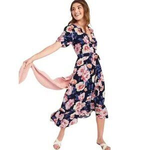 Old Navy Waist Defined Ruffled Tie Belt Midi Wrap Dress  Size Medium Tall